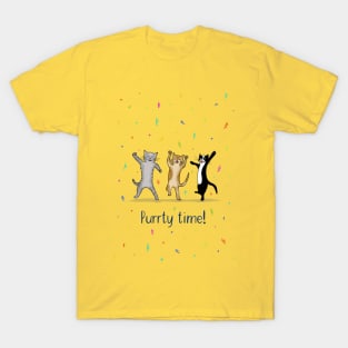 Dancing Cats Puurty Time Print With Orange Background T-Shirt